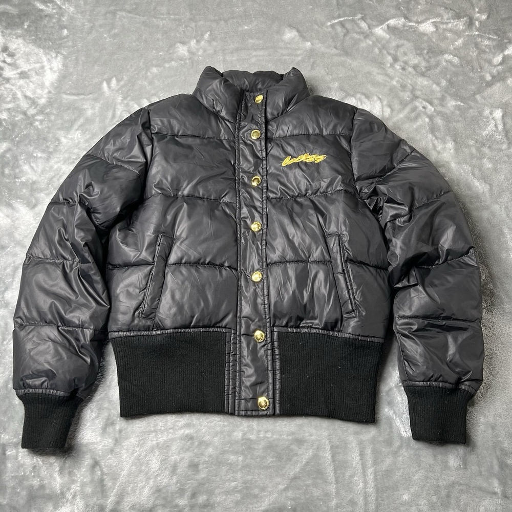 Lot 29 Puffer Jacket Women Size Medium Black Cropped Y2K 00s Down Feather